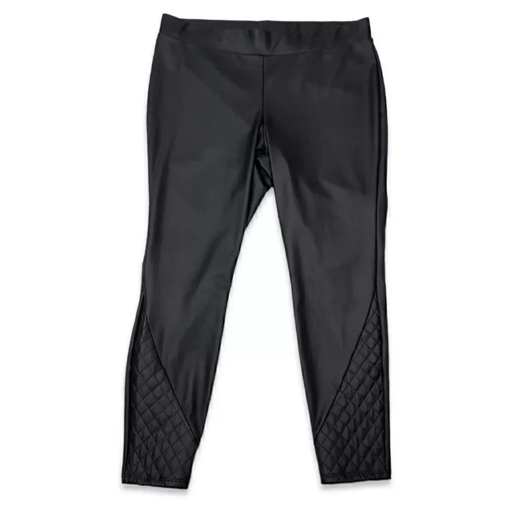 Torrid Platinum Faux Leather Quilted Hem Leggings black size 1X